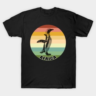 African Penguin Full Figure on Vintage Retro Africa Sunset T-Shirt